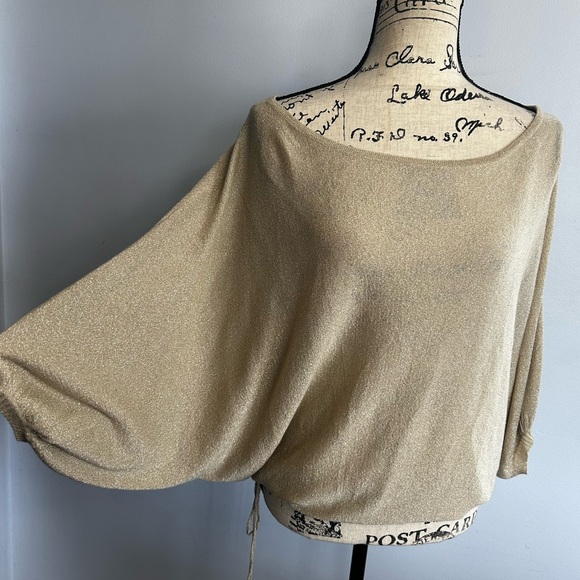 Express design studio blouse metallic gold shimmer oversized glamour holiday - Picture 3 of 13